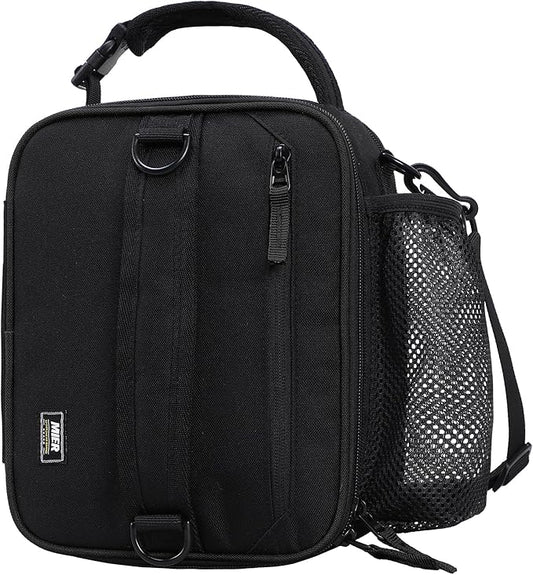 MIER Expandable Lunch Bag Insulated Lunch Box for Men to Work Travel Portable Lunchbox Bags with Shoulder Strap and Water Bottle Holder, Black