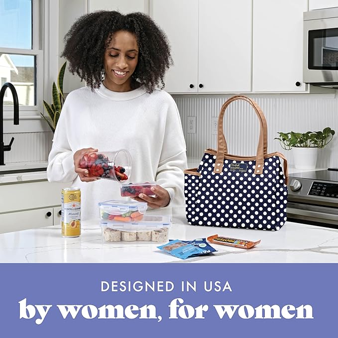 Fit & Fresh Lunch Bag For Women, Insulated Womens Lunch Bag For Work, Leakproof & Stain-Resistant Large Lunch Box For Women With Containers and Matching Tumbler, Zipper, Westerly Lunch Bag, Navy Dot