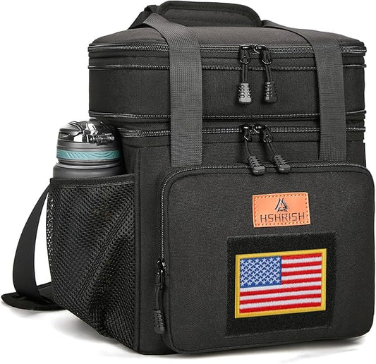 HSHRISH Expandable Tactical Lunch Box, Double Deck Large Insulated Lunch Bag for Men, Durable Leakproof Cooler Bag for Adult Work Shift Outdoor Trips, 20 Can/16 L, Black