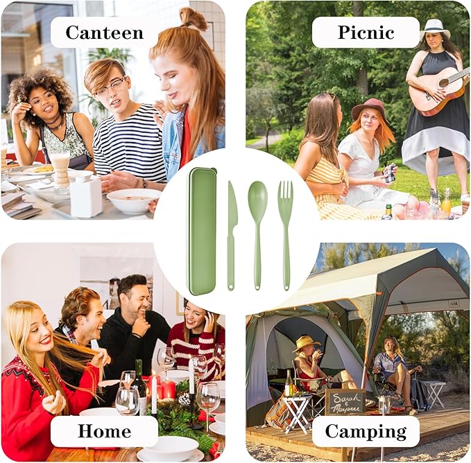 Lnrkai Large Camping Utensil Set, 4 Sets Reusable Utensils Set with Case, Plastic Cutlery Set Travel Set with Case for Travel Picnic Camping or Daily Use