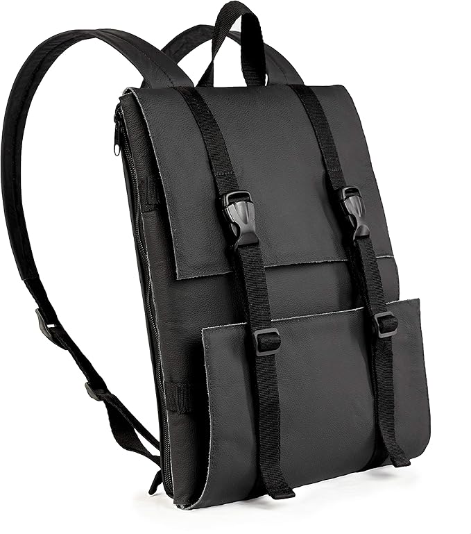Under NY Sky Genuine Leather Knife Bag - Leather Knife Case - 13 Slots, 2 Zipped Pockets for Kitchen Utensils, Cutlery Knives - Tablets & Notebooks Pocket - Tool Storage Bag Style for Chefs - Black