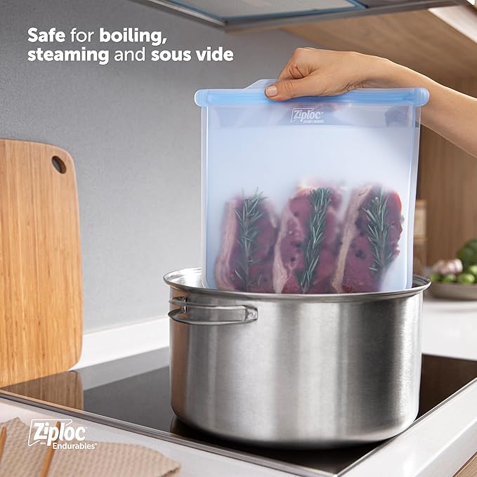 Ziploc Endurables Large Pouch and Medium Container, Reusable Silicone Bags and Food Storage Meal Prep Containers for Freezer, Oven, and Microwave, Dishwasher Safe