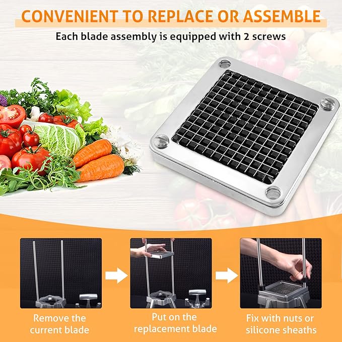 WICHEMI Replacement Chopper Blade 1/4" Blade Commercial Vegetable Chopper Stainless Steel Onion Chopper Dicer Blades and Pusher Block for Tomato Dicer French Fry Cutter