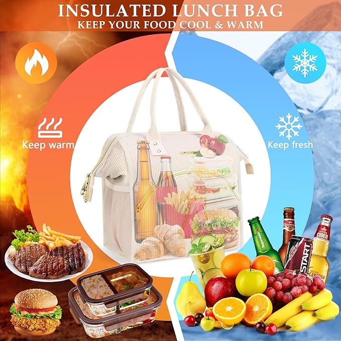Personalized Initials Lunch Box for Women& Men, Preppy Reusable 10 L Insulated Lunch Bag, Leakproof Large Sdults lunch tote Cooler Bags Insulated for Beach,Travel,Work, Picnic-Birthday Gifts（Beige S）
