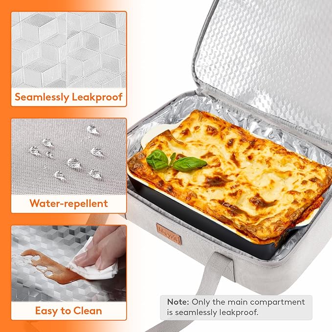 Lifewit Expandable Insulated Casserole Carrier for Hot or Cold Food, Double Decker Food Bag Lasagna Holder Carry Tote for Potluck Parties/Picnic/Cookouts, Fits 9"x13" Baking Dish, Grey-Flowers