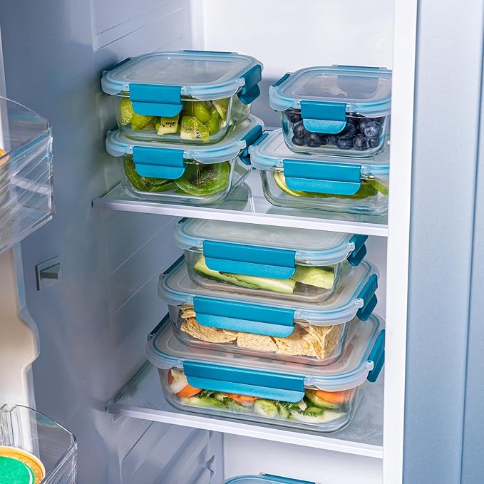 Glass Food Storage Containers with Airtight Lids-Glass Meal Prep Containers/Bento Box/Microwave Freezer Dishwasher Safe-Glass Lunch Box for Kitchen,Stackable,Large Capacity, BPA Free