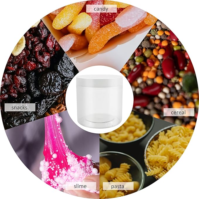 12 Pack 22 oz Plastic Jars with Lids, Empty Wide-Mouth Jars with Lids, Airtight Food containers/Large Plastic Jars for Food Storage, Kitchen, Spice, Cosmetics (Clear)