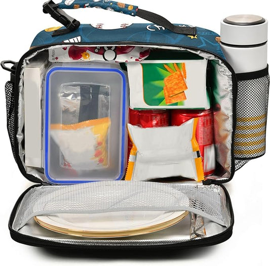Pfrewn Lunch Bag for Women Men Baseball Football Ball Pattern Insulated Lunch Box Tote Large Cooler Bag for Office Picnic 11x4.3x9inch