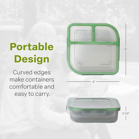 Assorted Size To-Go Food Containers, Pack Of 3, Reusable, Microwave Safe, Smoke/Green, NSF Certified, Smoke/Green