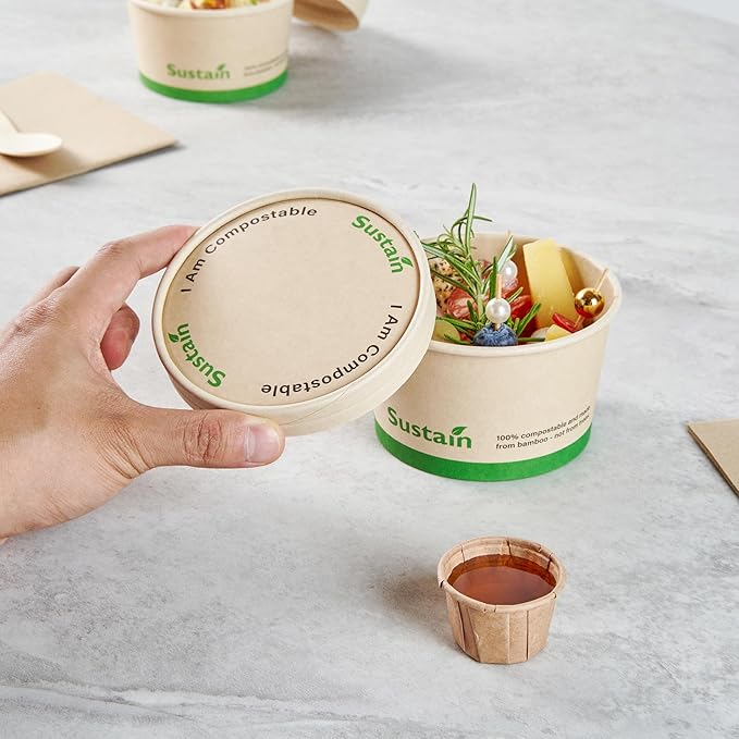 Restaurantware-LIDS ONLY: Sustain Round Paper Soup Container Lids, 50 Disposable Ice Cream Cup Lids - Cups Sold Separately, For 12 Ounce Cups, Bamboo To Go Cup Lids, With PLA lining, Compostable