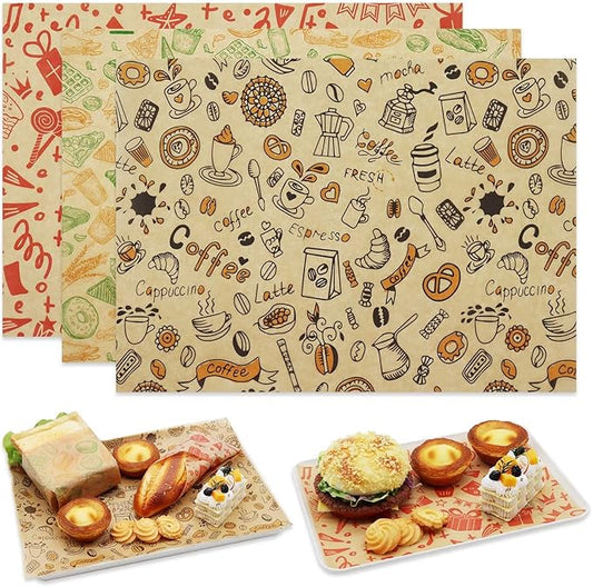 Food Paper Sheets 11"x15" - 300Pcs Paper Liners for Plastic Food Basket, Premium Deli Sandwich Wrappers, Best Kraft Food Wrapping Paper Sheets for Picnic, Festival, Fair or BBQ.