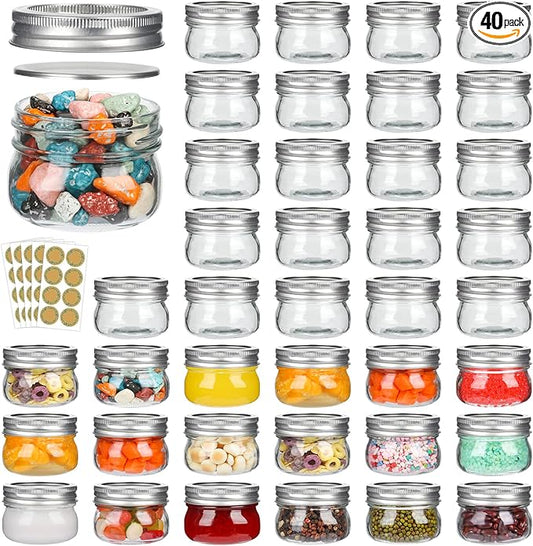 Alotpower 4oz Mason Jars 40pack, Glass Small Mason Jars with Lids for Jams, Candies,Spice,Honey,Snacks,Canning Jars 4oz for DIY Projects,Wedding/Party/Shower Favors(4fl.oz/Set of 40)
