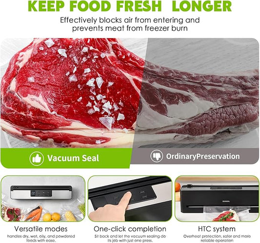 Multi Vacuum Sealer Set - 6 Sealing Modes for Meal Prep, Sous Vide, Dry & Moist Foods, Perfect for Long-Term Food Storage and Freshness Preservation (with Wine Saver & 10 Pre-Cut Bags)