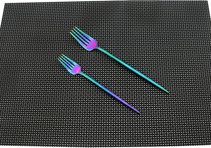 Iridescent Rainbow Multicolor Flatware 10 Pieces Tableware Set Cutlery Set Dinnerware Anti-rust Utensil Set,Salad Spoons Knives and Dessert Forks, Service for 2