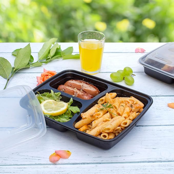 Comfy Package [24 oz - 50 Count 3 Compartment Meal Prep Containers Reusable - Microwaveable, Dishwasher and Freezer Safe, BPA-Free, Portion Control and Convenience Food Storage with Lids, Stackable