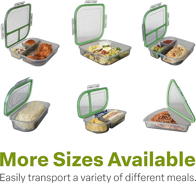 Bun Sized To-Go Compartment Container, 5-1/2" X 5-1/2" X 3-1/2" Reusable, Microwave Safe, NSF Certified, Smoke/Green