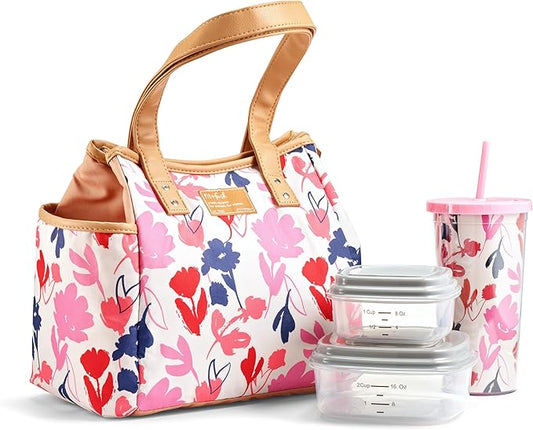 Fit & Fresh Lunch Bag For Women, Insulated Womens Lunch Bag For Work, Leakproof & Stain-Resistant Large Lunch Box For Women With Containers and Matching Tumbler, Zipper, Westerly Lunch Bag, Floral