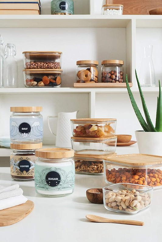 Bormioli Rocco Frigoverre Bamboo 33.75 oz. 6" Square Glass Food Storage Container with Bamboo Lid, Set of 12