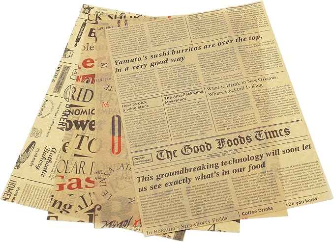 Grease Proof Liners 13.8" x 9.8" Deli Wrap 200 Pack. Best Kraft Food Wrapping Paper Sheets for Picnic, Festival, Fair or BBQ. Perfect Liner for Tray, Basket or Boat (Kraft Newsprint)