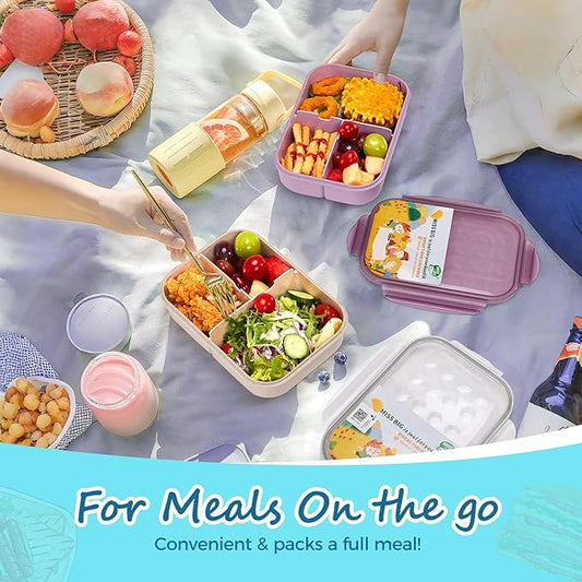 MISS BIG Bento Box for Kids,Ideal Leak Proof,Mom’s Choice Kids Lunch Box, No BPAs and No Chemical Dyes,Microwave and Dishwasher Safe Lunch Containers(White)