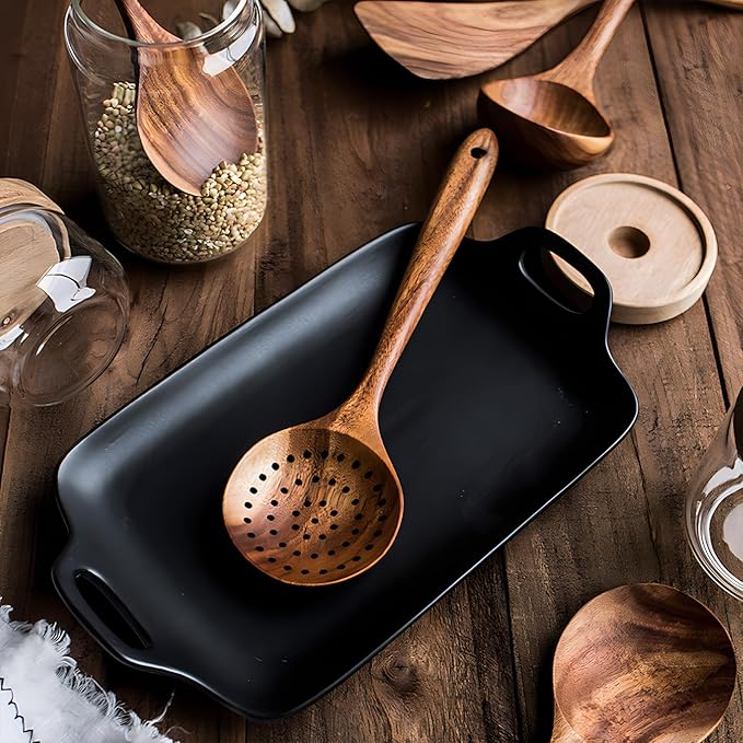 6 Piece Wooden Cooking Spoons – Wooden Cooking Utensils Set with Wood Barrel, Teak Non-Stick Kitchen Cookware