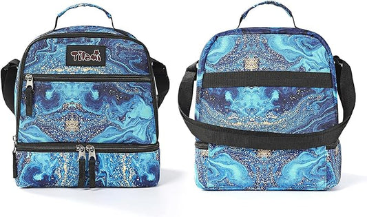 Tilami Lunch Bags Insulated Adjustable Strap Zipper, Water-Resistant Cooler Bags, Bento Bags for Kids Toddlers, Blue Wave