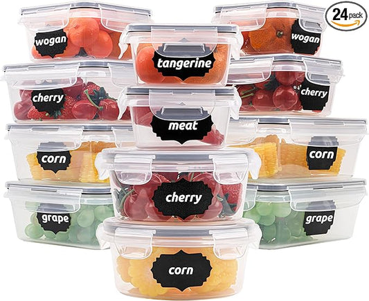 12-Piece Set of Clear Plastic Food Storage Containers with Gasket Seal Box Lids, 12 Containers and 12 Lids, Leak Proof Stackable, For Kitchen Fridge, Meal Prep Lunch Containers