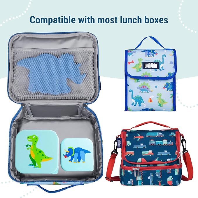 Wildkin Nesting Food Containers for Kids – Stackable, Airtight & Dishwasher Safe - Set of 3 - Dinosaur Land