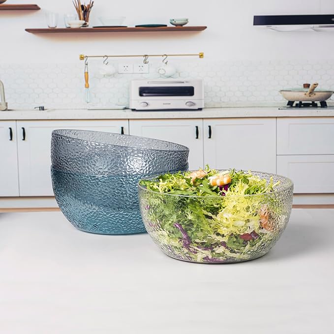2-Pack 130 OZ Acrylic Salad Bowls, 9.5 inch Shatter-Resistant Serving Bowls, Large Plastic Mixing Bowls for Outdoor or Home Gatherings, Blue