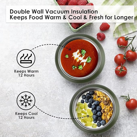 Insulated Food Jar,24 OZ Leakproof Insulated Food Soup Container,Stainless Steel Vacuum Thermal Insulated Hot Lunch Containers for Adults Wide Mouth Food Jar for Hot Cold Food(Green)