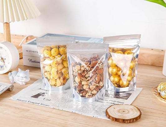 100 PACK Mylar Bags for Food Storage and Resealable Bags for Small Business Packaging Supplies Great for Party Favor Food Storage Bags (Silver,4x6Inches)