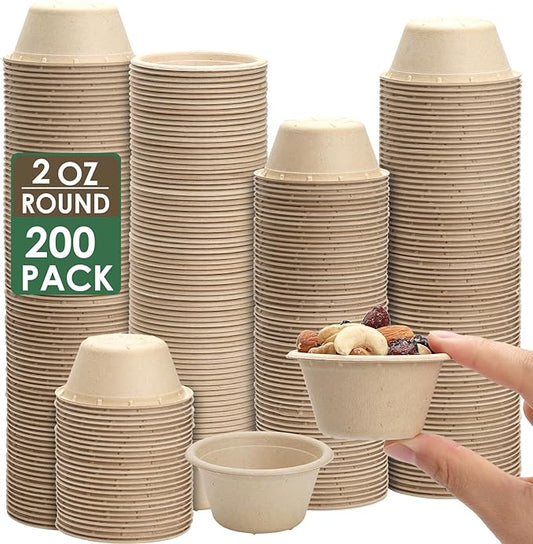 2 oz Compostable Portion Cups,200 Pack Disposable Souffle Cups,Biodegradable Condiment Cups,Bagasse Fiber Sample Portion Cups,Sample Cups Tasting Cups for Jello Shot,Souffle,Condiment,Sauce (Natural)