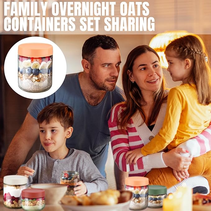 Glass Meal Prep Containers 10 Pcs Overnight Oats Containers with Lids 16 oz and 10 oz Large & Small Glass Jars Breakfast Oatmeal Container Salad Meal Prep Jars for Food Storage(Retro Color)