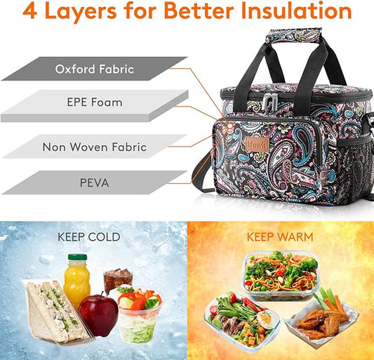 Lifewit Large Lunch Bag Insulated Lunch Box Soft Cooler Cooling Tote for Adult Men Women, Paisley 12-Can (9L)