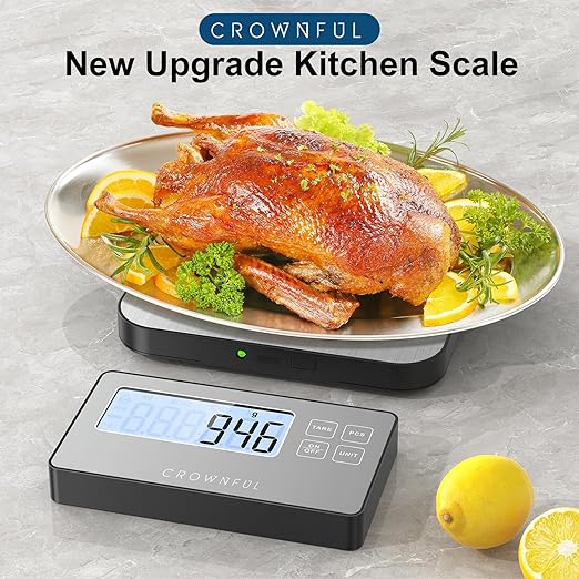 CROWNFUL Split Food Scale, 33lb Wireless Kitchen Scale with Remote LCD Display, 7 Units & Tare Function, 1g/0.1oz, Digital Food Scales for Kitchen, Stainless Steel Food Weight Pan for Cooking/Dieting
