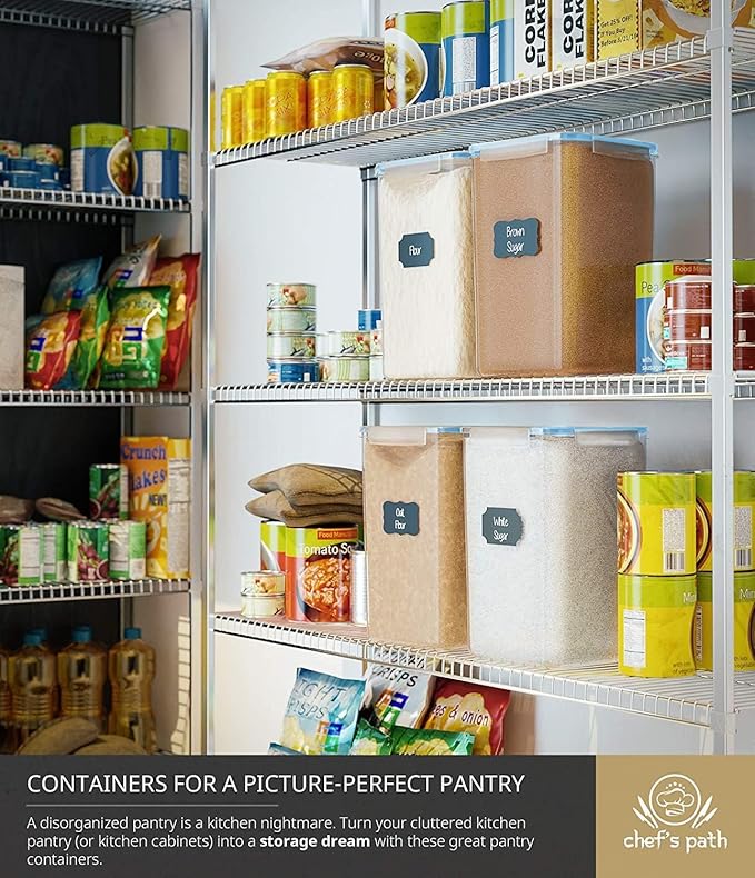 Chef's Path Extra Large Airtight Flour and Sugar Storage Containers with Lids, Set of 2, 6.5L Pantry Canisters for Bulk Flour and Sugar Storage - Transparent