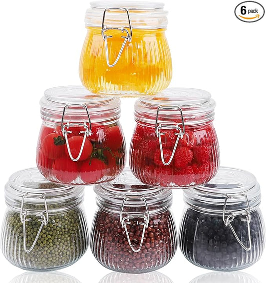 GMEPOCH Glass Jars With Airtight Lid 16 Oz-6 Set Sealed Wide Mouth Glass Storage Jars Food Canister Leakproof For Kitchen Pantry Fruits Coffee Beans Nuts Baking Goods Tea Spice Cereal Candies