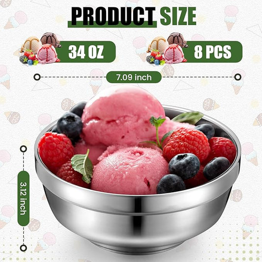 8 Pack 34 oz Stainless Steel Bowls Double Walled Insulated Soup Ice Cream Metal Mixing Nesting Bowls for Serving Soup Rice Cereal