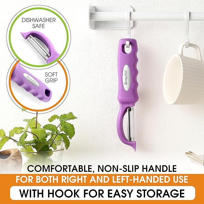 Spring Chef Premium Swivel Vegetable Peeler, Orchid & Stainless Steel Magnetic Measuring Cups, Set of 7, Black - 2 Product Bundle