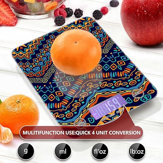 Food Scale Kitchen Digital Scale Food Ounces and Grams Dieting Baking Cooking Waterproof Glass Panels LCD Display,4 Units Scale Tare Function Boho