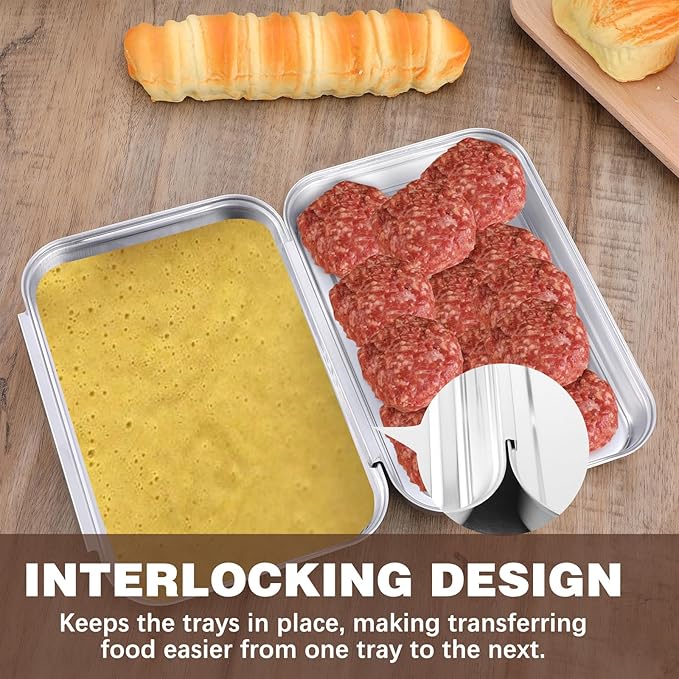 3 Pcs Breading Trays Set, Large Breading Pans, Stainless Steel Breading Set for Marinating Meat, Chicken, Fish, Food Prep Trays, Coating Trays Can Be Used to Baking Cake, Oven Safe