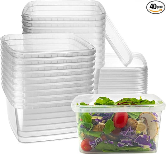 NYHI 40 Pack Square Clear Deli Containers with Lids Disposable BPA Free Square Plastic Food Storage Containers with Lids Airtight for Meal Prep Take Out Kitchen (32 oz)