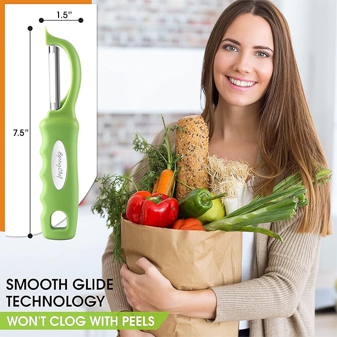 Spring Chef Premium Swivel Vegetable Peeler, Green & Stainless Steel Magnetic Measuring Cups, Set of 7, Black - 2 Product Bundle
