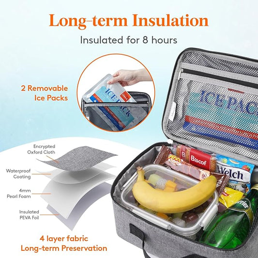 Lifewit Freezable Lunch Box, Insulated Reusable Lunch Bag with 2 Ice Packs, Mini Cooler Snack Bag for Bento Box for Salad, Sandwich, Snacks fo Men Women for Work, Gray 5L