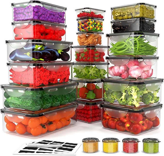 46 Pack Food Storage Containers with Lids Airtight-(23 Containers,23 Lids) BPA Free Plastic Stackable Meal Prep Containers set for Kitchen Pantry Organizers- Freezer Microwave safe