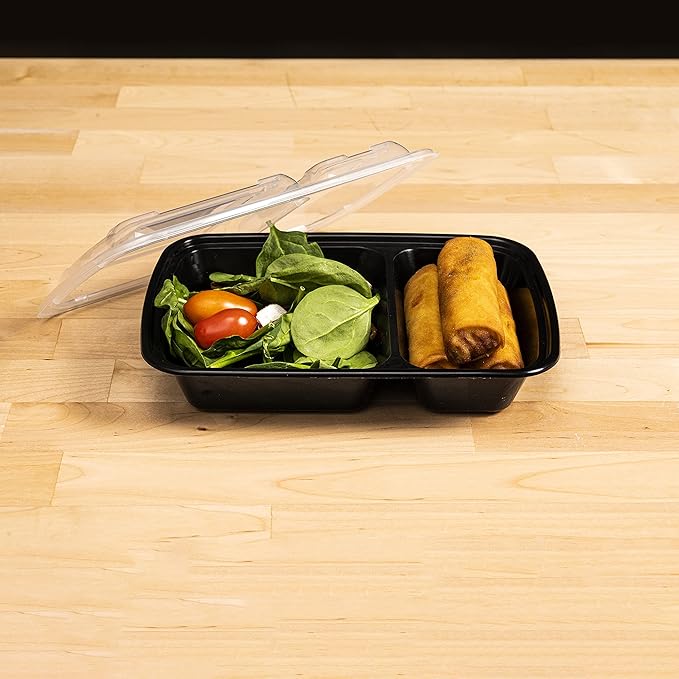 TIYA Takeout Food Containers - 32 oz Bulk 150 Pack with Lids - Plastic Compartment To-Go Boxes - Reusable, Microwavable, Dishwasher Safe - Leak-Proof for Restaurants & Meal Prep - BPA-Free