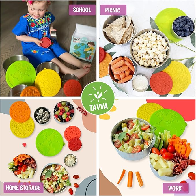 Stainless Steel Containers with Lids [Set of 5] - Leakproof Stainless Steel Food Storage Container - Nesting Snack Holders - Snack Containers For Kids - Lunch Box for Kids - Metal Lunchbox