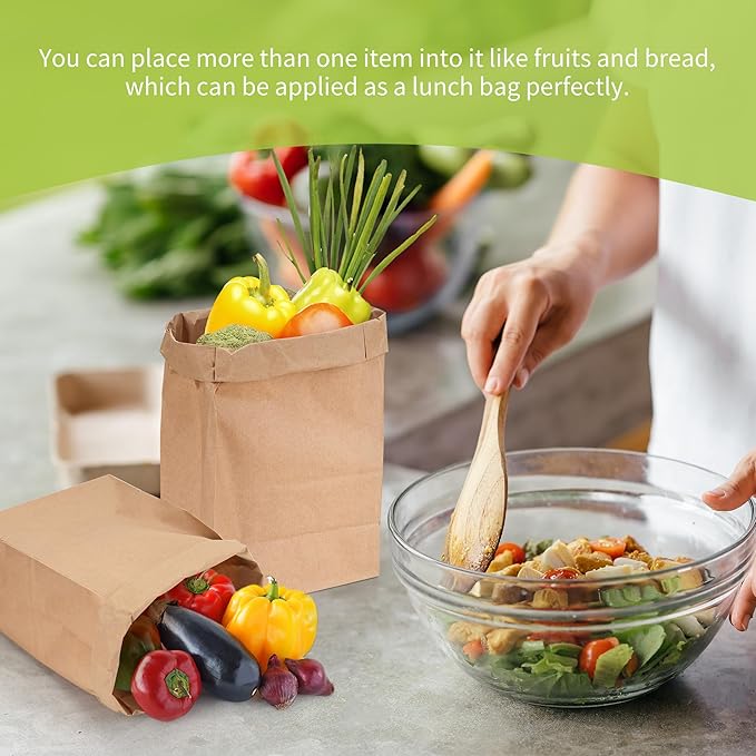 12 Lb Brown Kraft Paper Bags 60 Pcs Bulk, 7.1" x 4.3" x 12.6" light duty Paper Grocery Bags paper Lunch Bag Sandwich Bag for Small Lunches, Household, Bakery, Shopping and Restaurant, Takeout