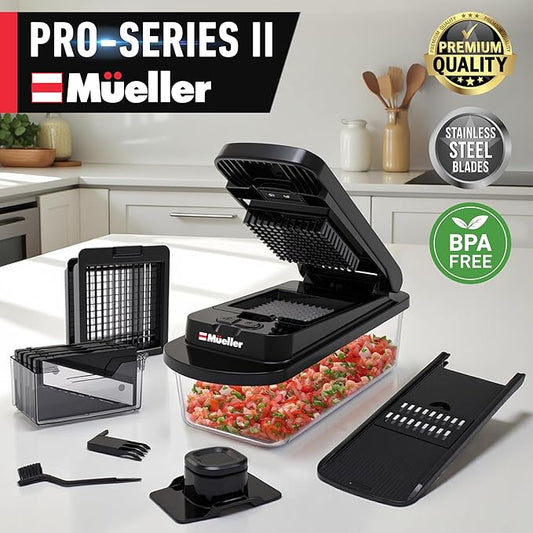 Mueller Pro-Series 10-in-1, 8 Blade Vegetable Chopper, Mandoline Slicer, Onion Mincer, Cutter, Dicer, Veggie Chopper with Container, Kitchen Essentials & Gadgets, House Warming Gifts New Home, Black