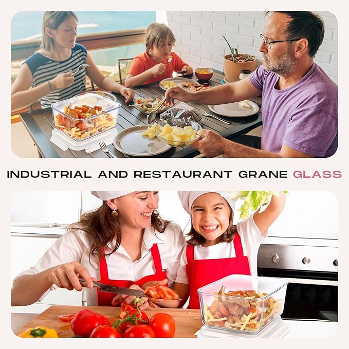 2 Pcs 6500 ML/ 220 oz/ 28 Cup Large Glass Food Storage Containers with Airtight Locking Lid Ideal Storing Food Vegetables Fruits Baking Casserole Lasagna Roasting Turkey, Transparent
